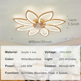 
LuxiLamps - 8-Star Ceiling Fan Light - Gold - With Remote Control - Smart Lamp - App Dimmable - 6-Speed Fan - Living Room Light - Modern Lamp - Ceiling Light