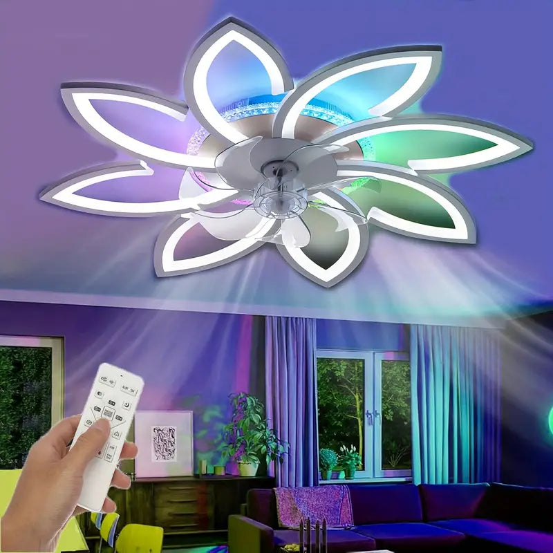 LuxiLamps - 8 Star Ceiling Lamp With Fan - RGB - With Remote Control - 12 Colors - Dimmable - 6 Fan Settings - Living Room Lamp - Modern Lamp - Ceiling Lamp