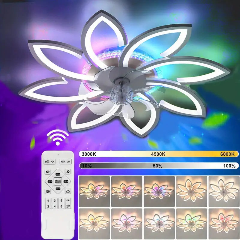 LuxiLamps - 8 Star Ceiling Lamp With Fan - RGB - With Remote Control - 12 Colors - Dimmable - 6 Fan Settings - Living Room Lamp - Modern Lamp - Ceiling Lamp