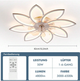 
LuxiLamps - 8 Star Ceiling Lamp With Fan - RGB - With Remote Control - 12 Colors - Dimmable - 6 Fan Settings - Living Room Lamp - Modern Lamp - Ceiling Lamp