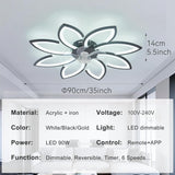 
LuxiLamps - 8-Star Ceiling Fan Light - Black - With Remote Control - Smart Lamp - App Dimmable - 6 Fan Speeds - Living Room Lamp - Modern Lamp - Ceiling Light