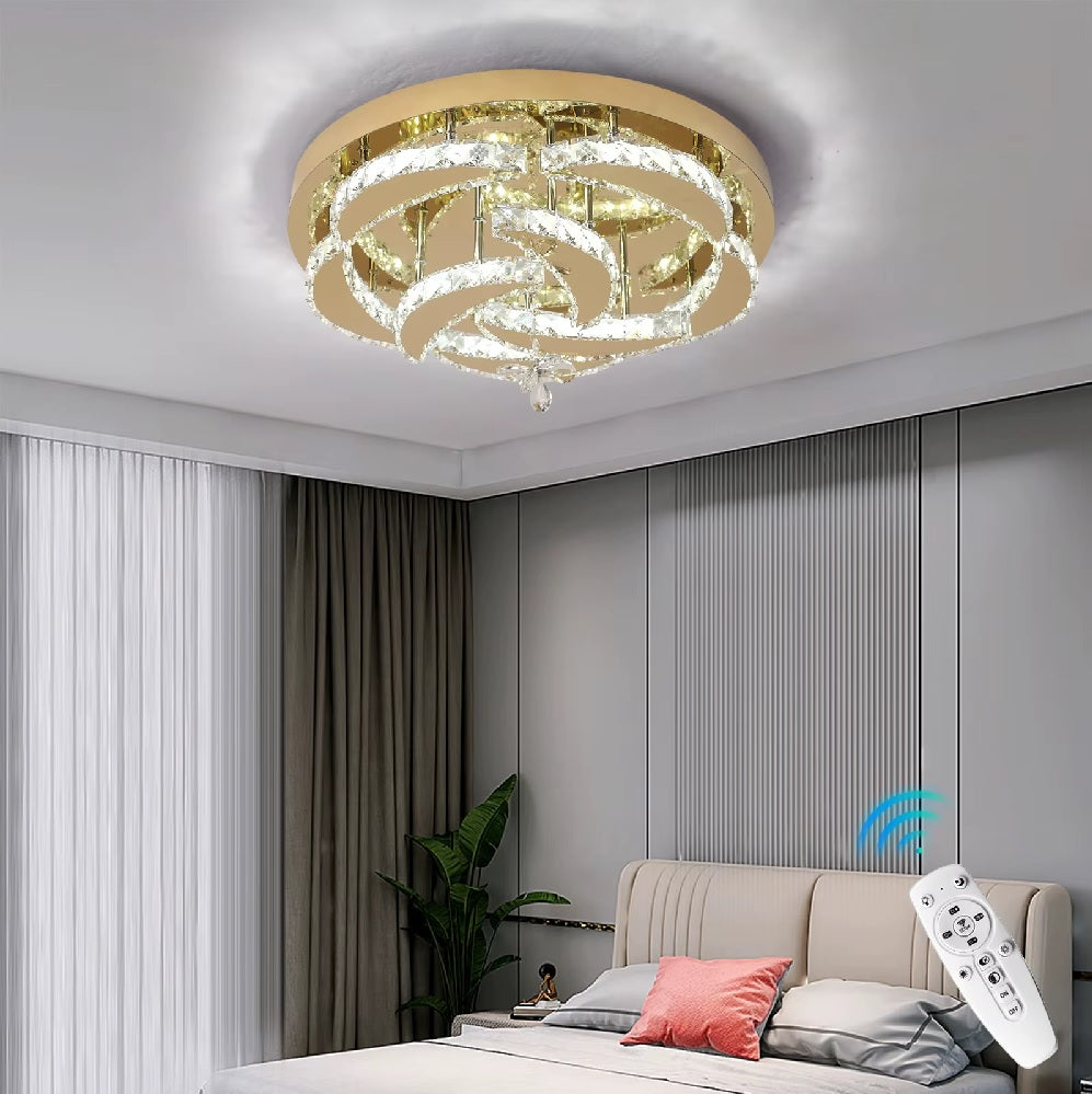 LuxiLamps - Flower Ceiling Lamp - Crystal - Dimmable With Remote Control - Gold - LED Ceiling Lamp - Living Room Lamp - Modern Lamp - Chandelier