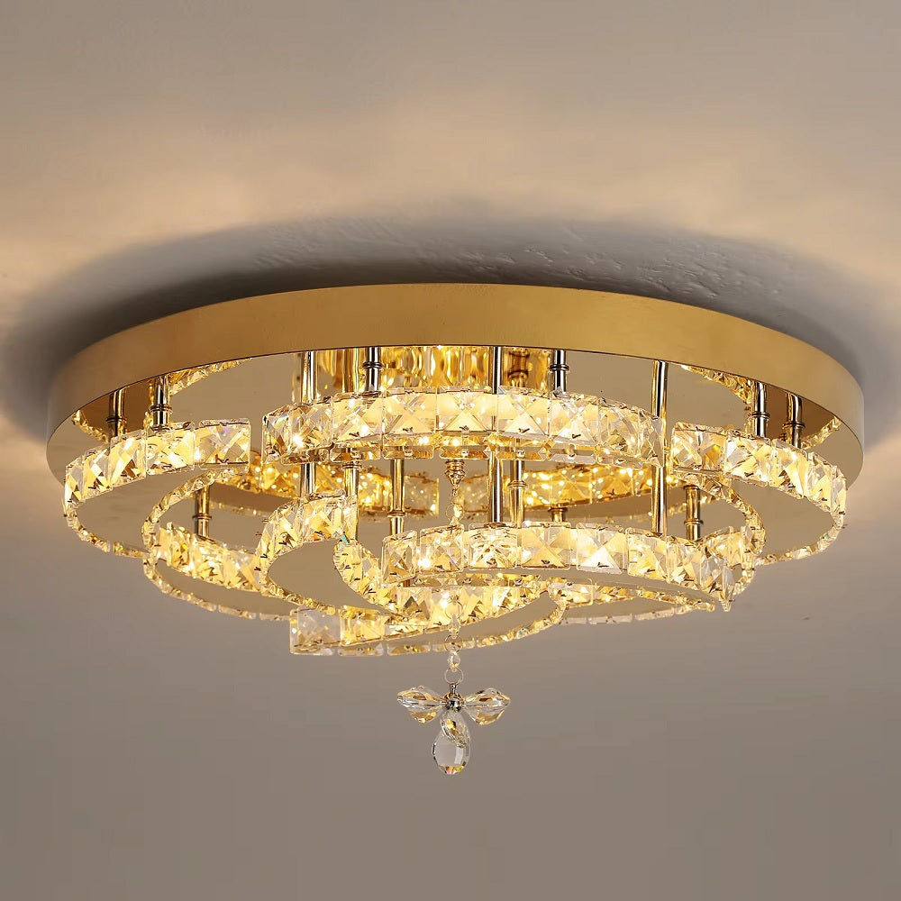 LuxiLamps - Flower Ceiling Lamp - Crystal - Dimmable With Remote Control - Gold - LED Ceiling Lamp - Living Room Lamp - Modern Lamp - Chandelier