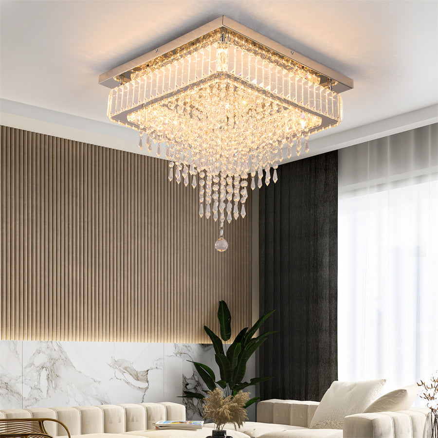 LuxiLamps - Crystal Chandelier - Modern Ceiling Lamp - Dimmable With Remote Control - Chrome - Crystal Ceiling Lighting - 45 cm - Home Decor - Ceiling Lamp
