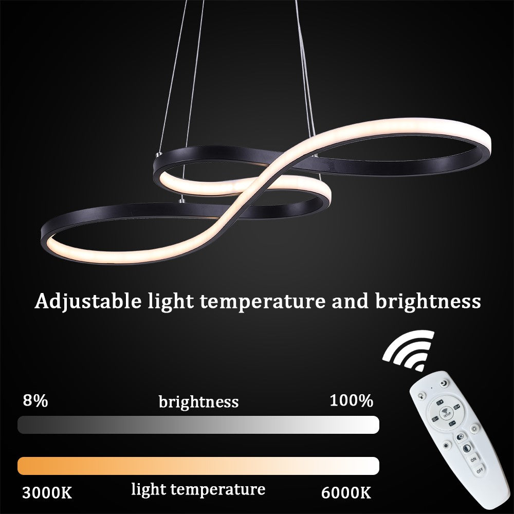 LuxiLamps - Pendant Lamp - Chandelier - Black - Living Room Lamp - Dimmable With Remote Control - Modern Lamp - Dining Room Lamp - LED Ceiling Lamp - Ceiling Light