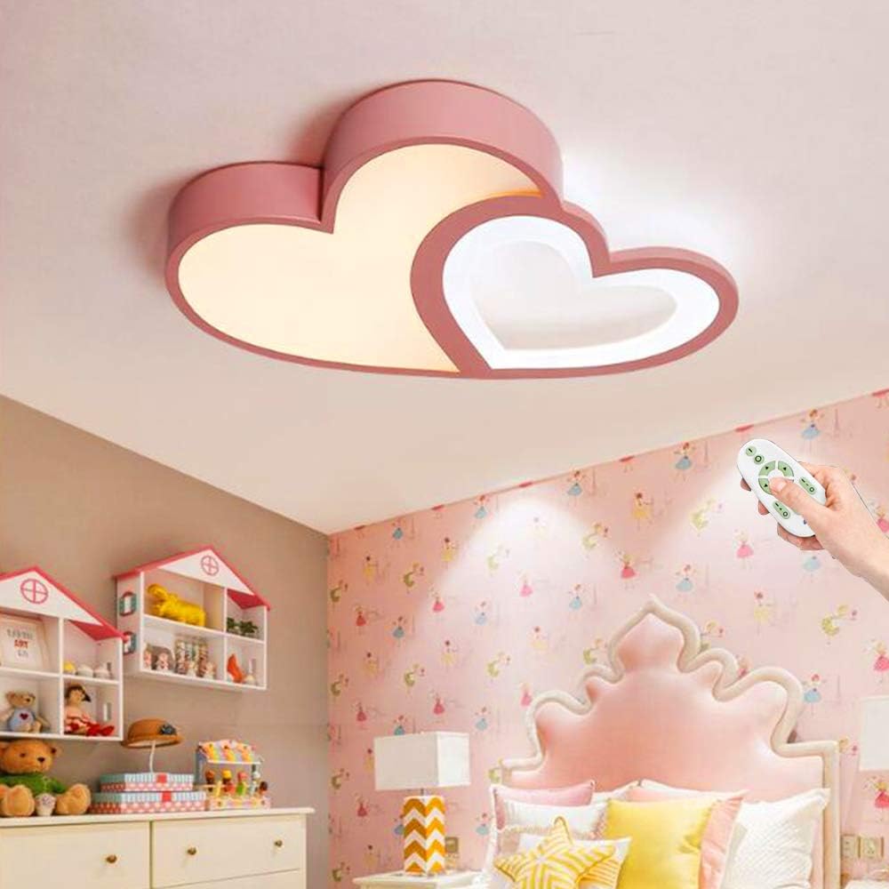 LuxiLamps - Hartvormige Plafondlamp - Roze - Dimbaar Met Afstandsbediening - Kinderkamer - 55 cm - Moderne Lamp - Slaapkamer Lamp - Plafonniere