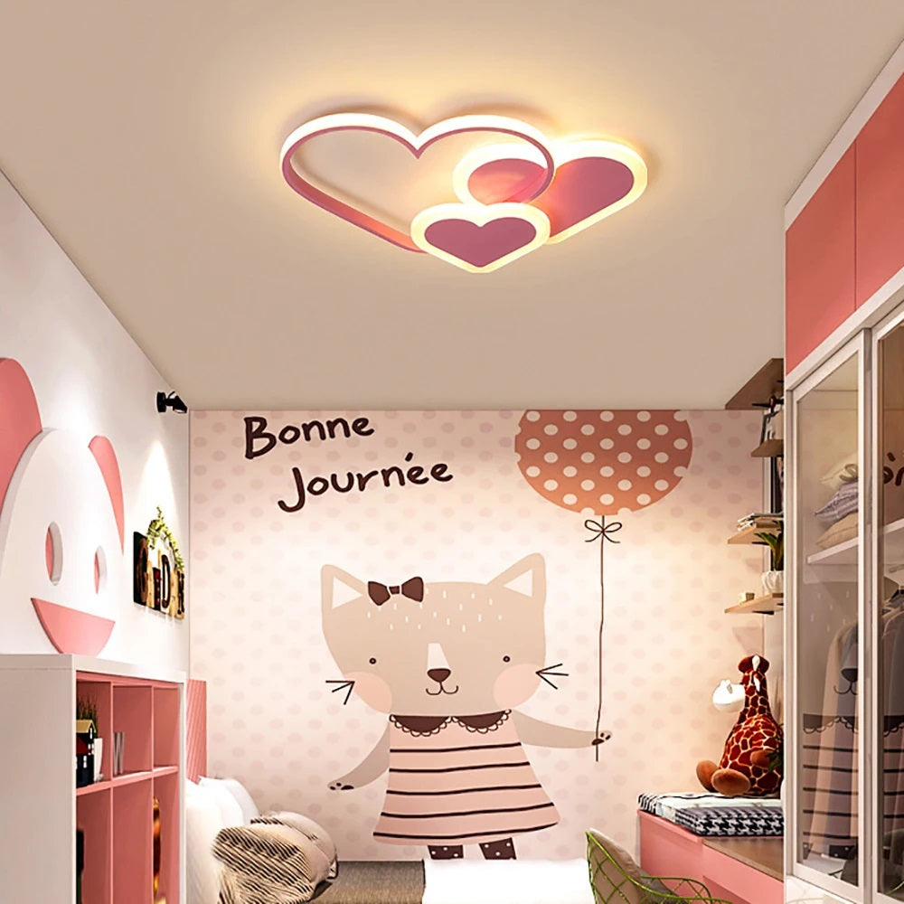 LuxiLamps - Heart-shaped Ceiling Lamp - Pink - Dimmable With Remote Control - Children's Room - 52 cm - Modern Lamp - Bedroom Lamp - Ceiling Lamp
