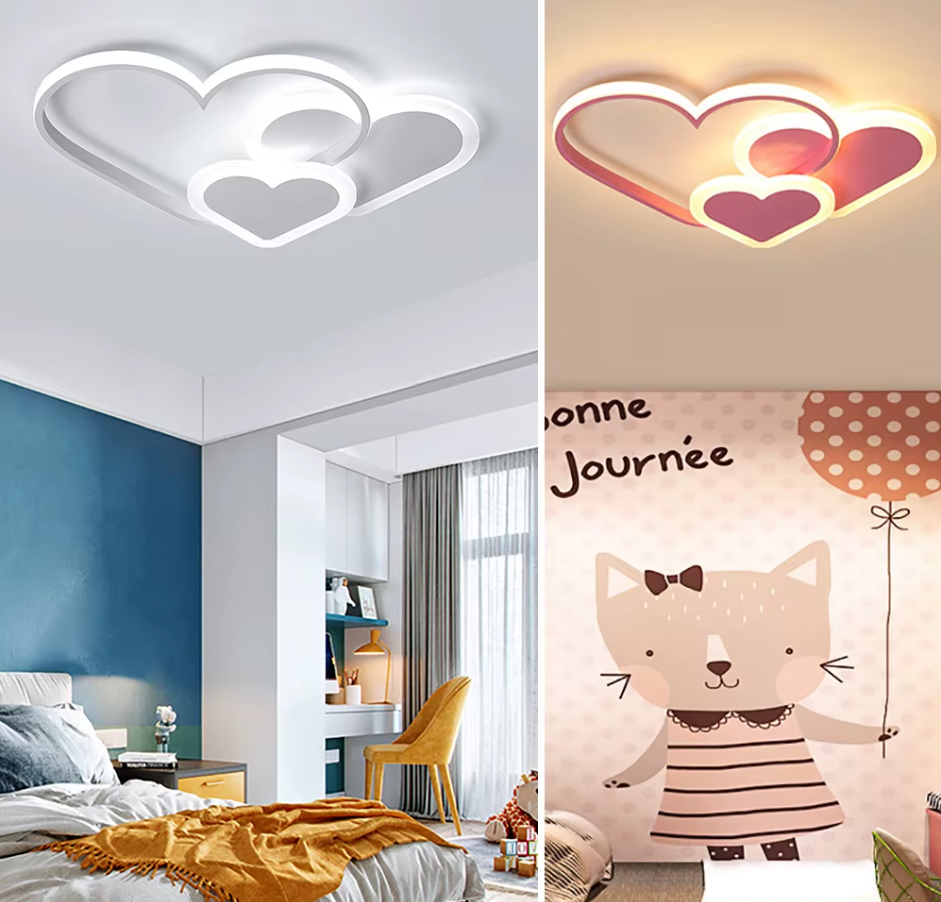 LuxiLamps - Heart-Shaped Ceiling Light - White - Dimmable With Remote Control - Nursery - 52 cm - Modern Lamp - Bedroom Lamp - Ceiling Light