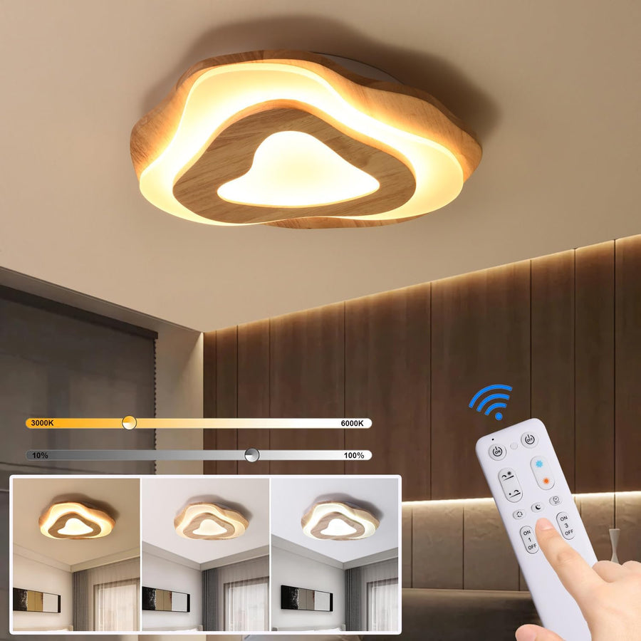 LuxiLamps - Houten Plafondlamp - LED Wolken Model - 40 cm - Dimbaar Met Afstandsbediening - 2800lm - Moderne Woonkamer Lamp - 35W