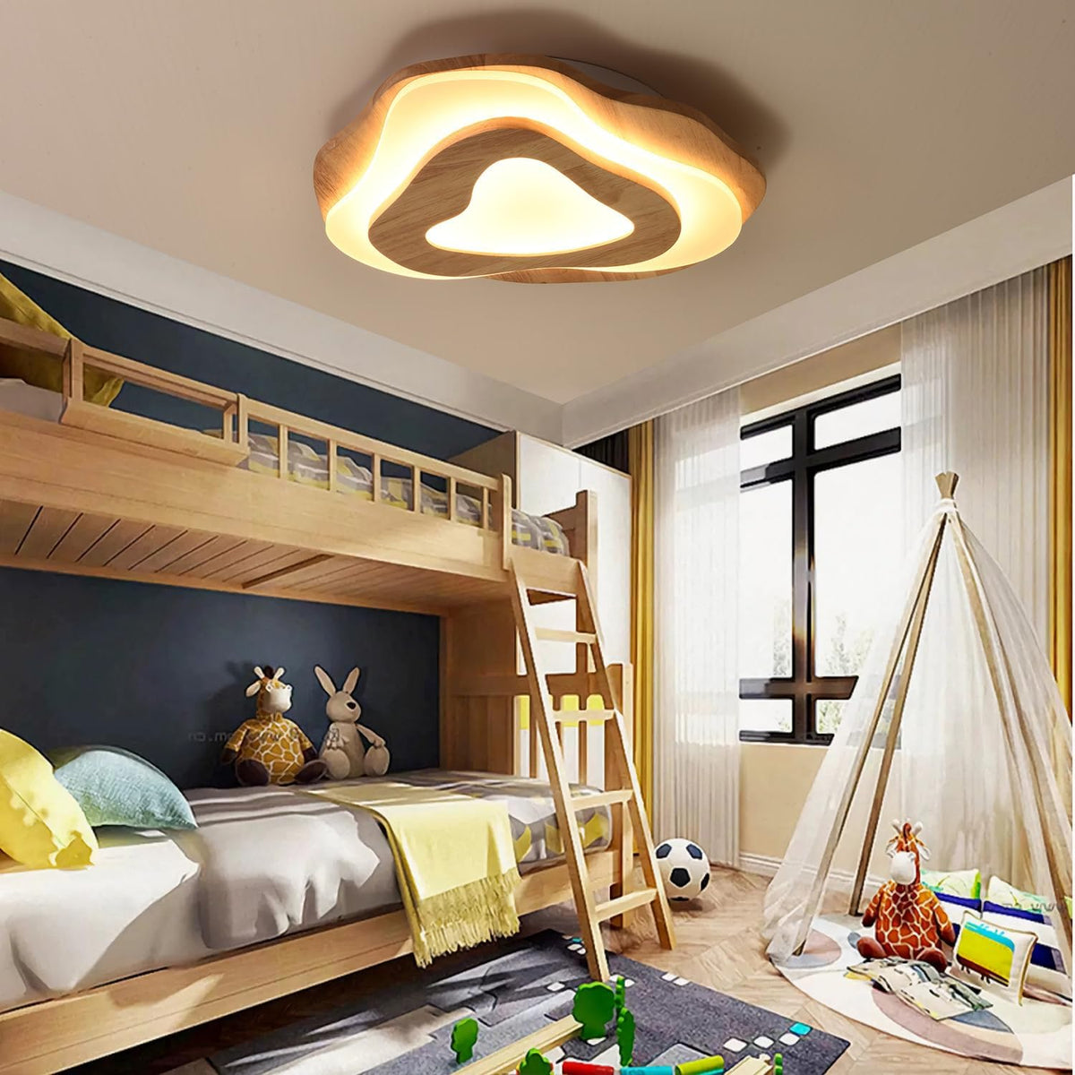 LuxiLamps - Wooden Ceiling Lamp - LED Cloud Model - 40 cm - Dimmable With Remote Control - 2800lm - Modern Living Room Lamp - 35W