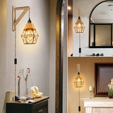 
LuxiLamps - Wooden wall lamp - Metal cage shade - With plug - E26