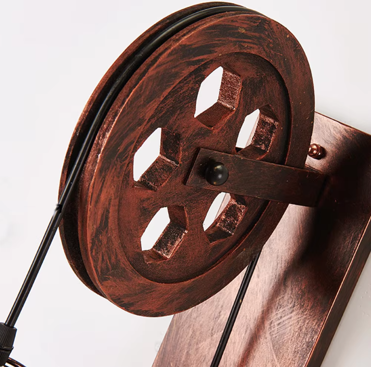 LuxiLamps - Classic Retro Wheel-Shaped Wall Lamp - E27 - Wall Lighting - Warm White - Brown - 40W - Industrial Metal Wall Lamp