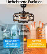 
LuxiLamps - Cage Fan - Modern Ceiling Fan - Black/Brown - 3 Speeds - 50 cm - Dimmable With Remote Control - Chandelier Fan - Living Room Lamp