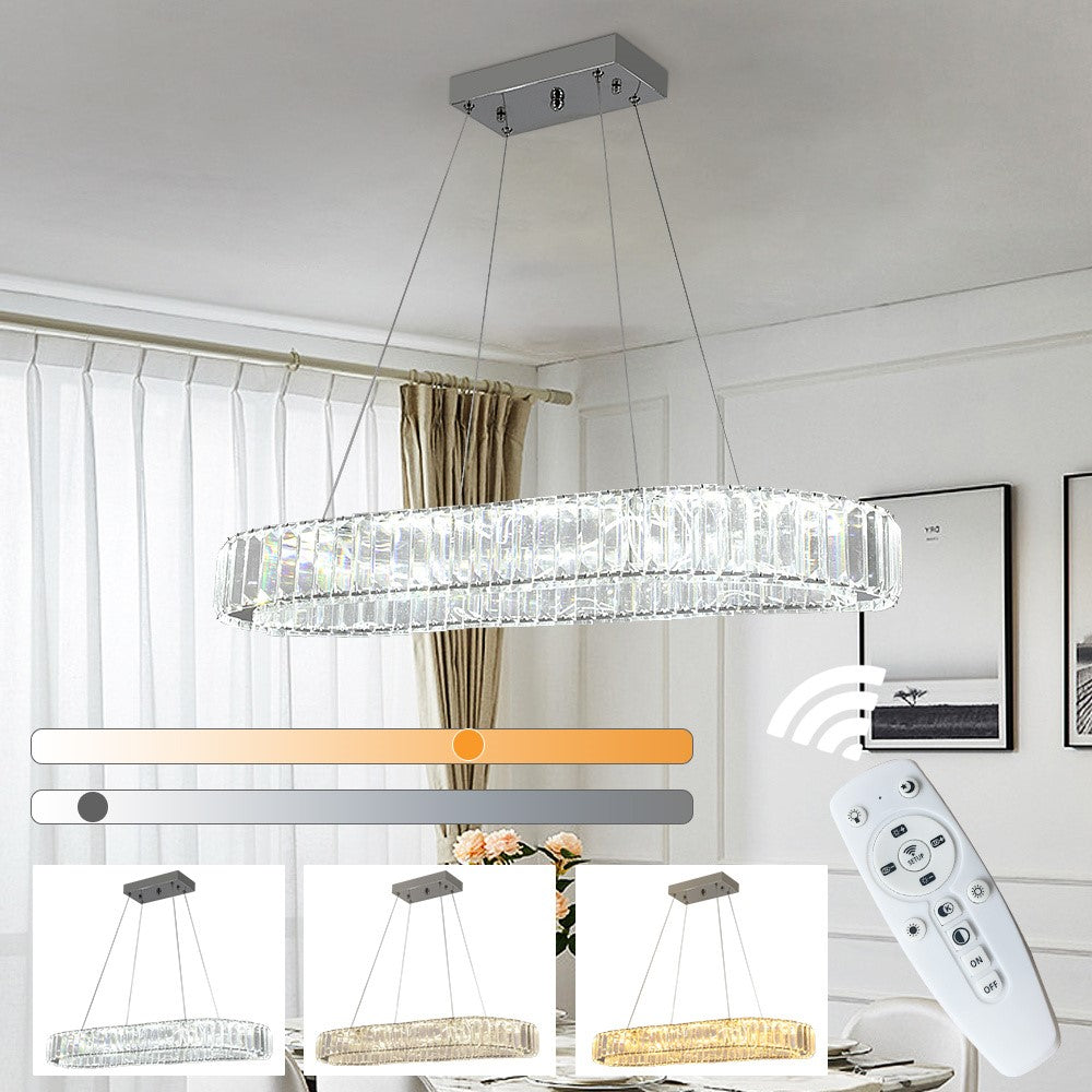 LuxiLamps - Crystal Chandelier - Crystal Led Pendant Lamp - Living Room Lamp - 70cm - With Remote Control - Modern Lamp - Pendant Lamp