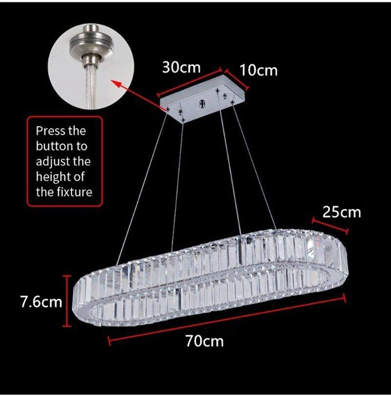 LuxiLamps - Crystal Chandelier - Crystal Led Pendant Lamp - Living Room Lamp - 70cm - With Remote Control - Modern Lamp - Pendant Lamp