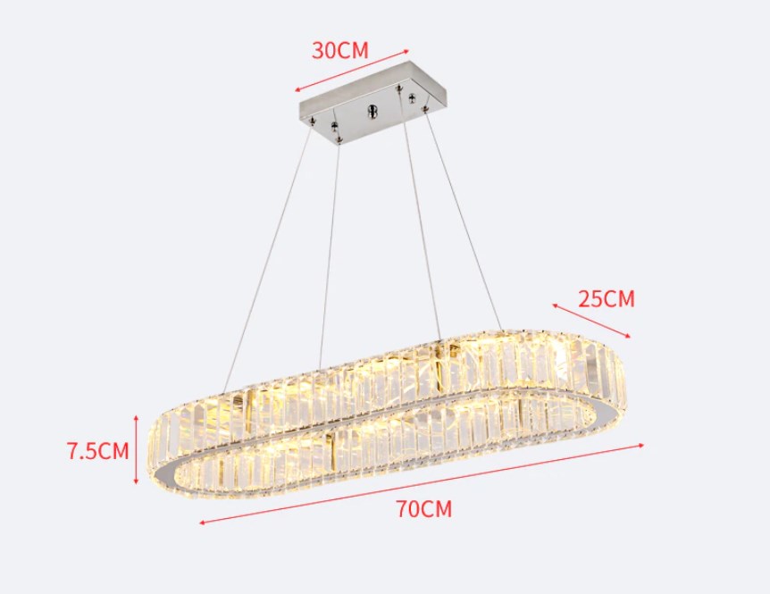 LuxiLamps - Crystal Chandelier - Crystal Led Pendant Lamp - Living Room Lamp - 70cm - With Remote Control - Modern Lamp - Pendant Lamp