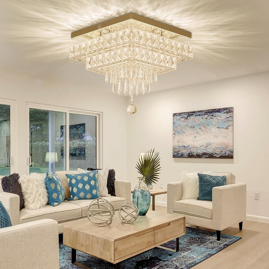 LuxiLamps - Crystal Chandelier - LED Ceiling Light - Chrome Chandelier - 2 Tiers - Dimmable With Remote Control & APP - Lighting - Kitchen - Bedroom - Living Room - Ceiling Lighting