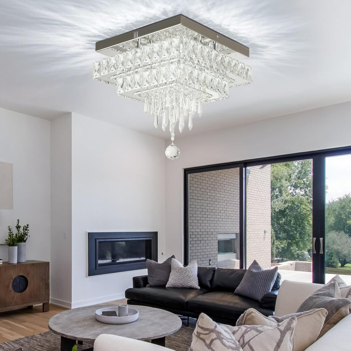 LuxiLamps - Crystal Chandelier - LED Ceiling Light - Chrome Chandelier - 2 Tiers - Dimmable With Remote Control & APP - Lighting - Kitchen - Bedroom - Living Room - Ceiling Lighting