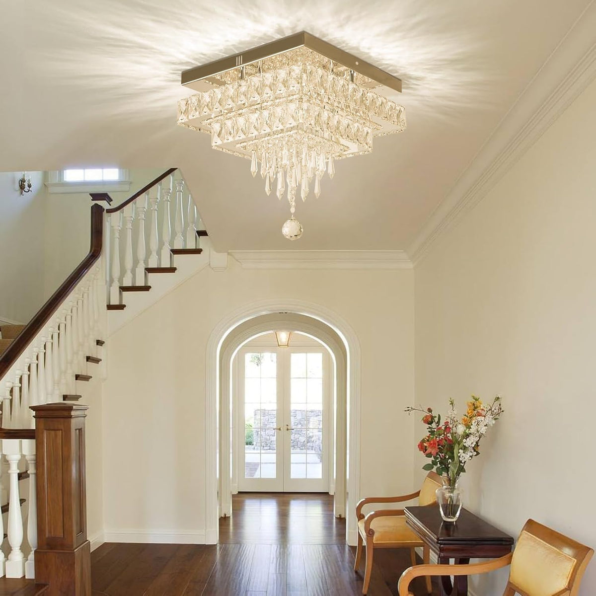 LuxiLamps - Crystal Chandelier - LED Ceiling Light - Chrome Chandelier - 2 Tiers - Dimmable With Remote Control & APP - Lighting - Kitchen - Bedroom - Living Room - Ceiling Lighting