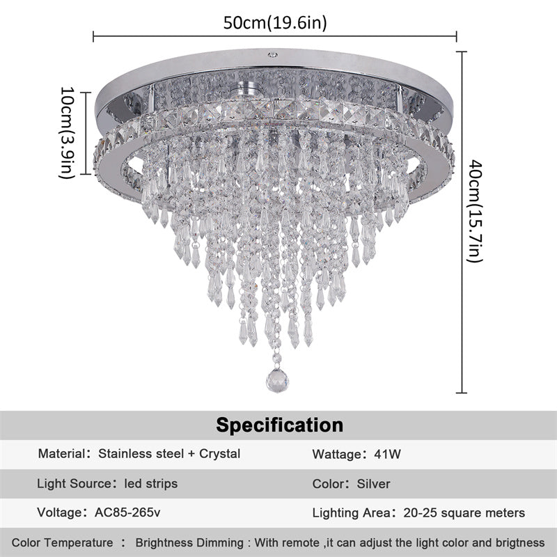LuxiLamps - Kristallen Plafondlamp - Crystal Led Lamp - 50 cm - Met Afstandsbediening Dimbaar - Woonkamerlamp - Moderne lamp - LED Plafondlamp - Plafonniere