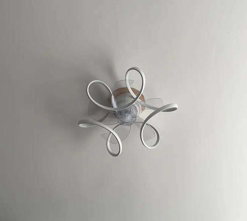 LuxiLamps - Curly Fan Ceiling Lamp - Ceiling Fan 50 cm - White - Smart Lamp - With Dimmer - 6 Speed Fan - Kitchen Lamp - Living Room Lamp - Modern Lamp - Bedroom Lamp
