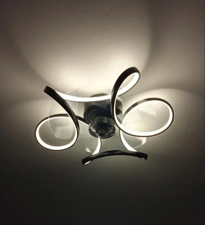LuxiLamps - Krullen Ventilator Plafondlamp - Plafondventilator 50 cm - Zwart - Smart Lamp - Met Dimmer - 6 Standen Ventilator - Keuken Lamp - Woonkamer Lamp - Moderne Lamp - Slaapkamer Lamp Ventilator