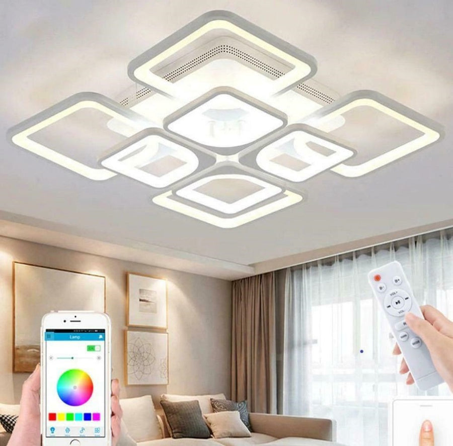 LuxiLamps - LED Bluetooth 4x4 Kop Plafondlamp - Smart lamp - 60 cm - Wit - Afstandsbediening en APP - Woonkamer Lamp - Plafonniere