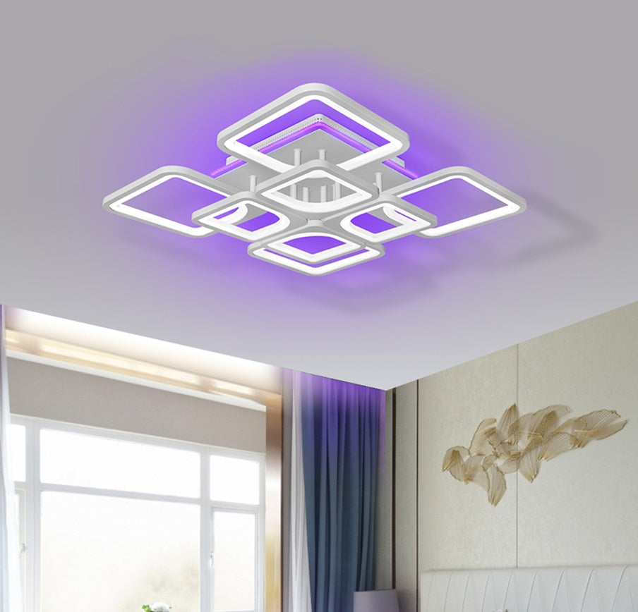 LuxiLamps - LED Bluetooth 4x4 RGB - Ceiling Lamp With Remote Control - Smart Lamp White - Dimmable With App - Living Room Lamp - Modern Lamp - Ceiling Light