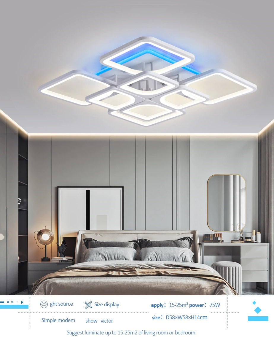 LuxiLamps - LED Bluetooth 4x4 RGB - Ceiling Lamp With Remote Control - Smart Lamp White - Dimmable With App - Living Room Lamp - Modern Lamp - Ceiling Light
