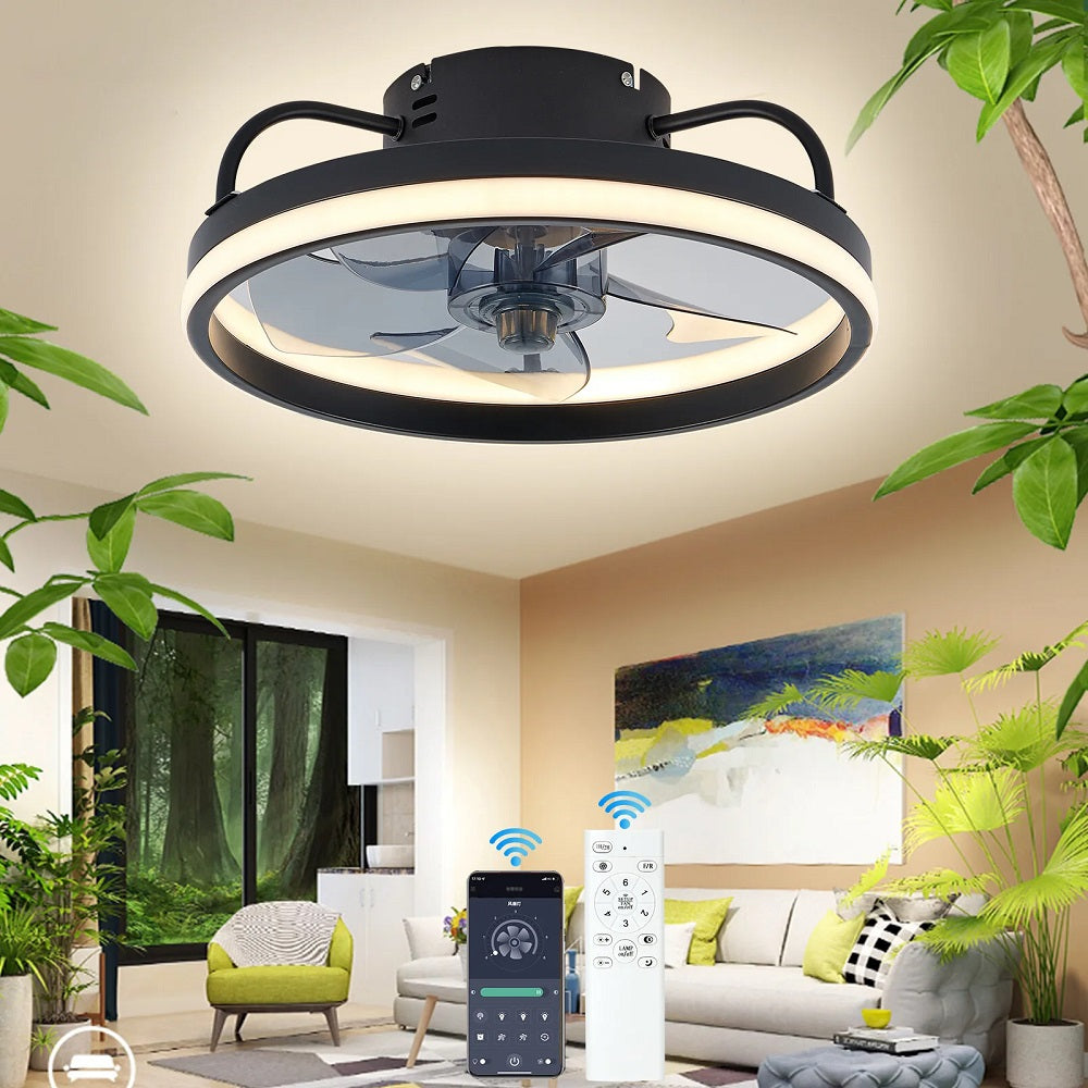 LuxiLamps - LED Ventilator Plafondlamp - APP - Plafondventilator - Zwart - Met Dimmer - 33 cm - 6 Standen Ventilator - Keuken Lamp - Woonkamerlamp - Moderne Lamp