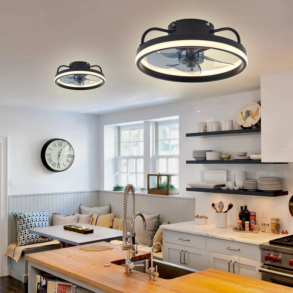 LuxiLamps - LED Ventilator Plafondlamp - APP - Plafondventilator - Zwart - Met Dimmer - 33 cm - 6 Standen Ventilator - Keuken Lamp - Woonkamerlamp - Moderne Lamp