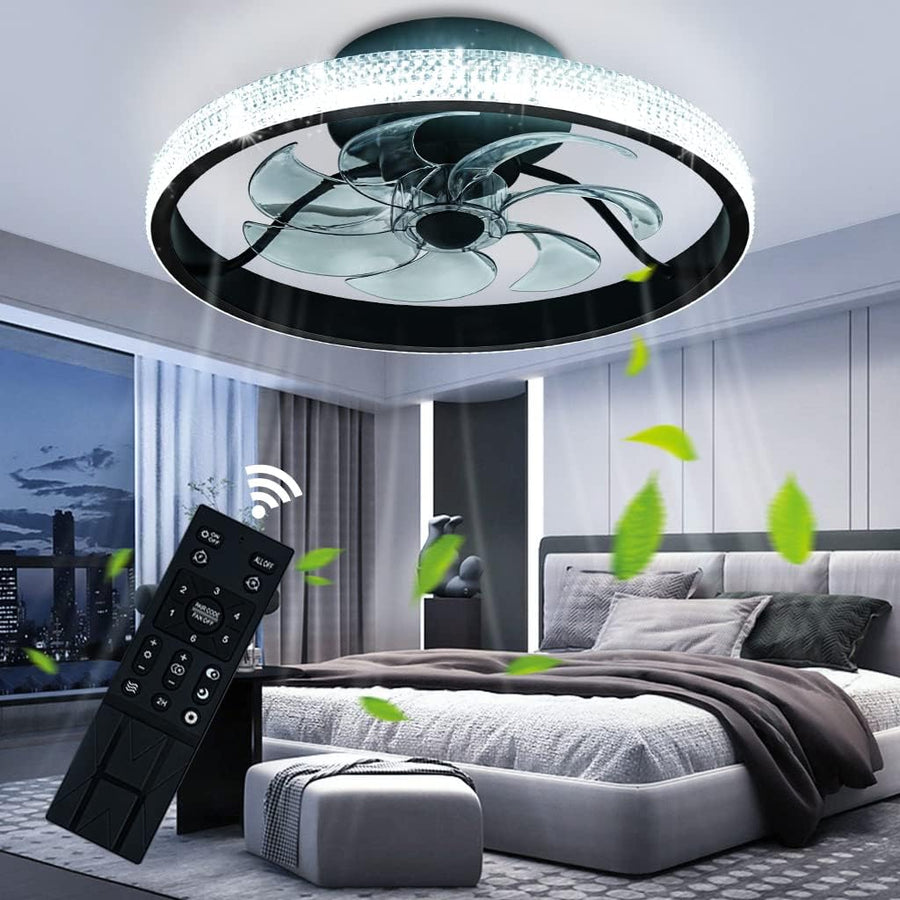 LuxiLamps - LED Ventilator Plafondlamp - Plafondventilator - Zwart - Met Dimmer - 50 cm - 6 Standen Ventilator - Keuken Lamp - Woonkamerlamp - Moderne Lamp