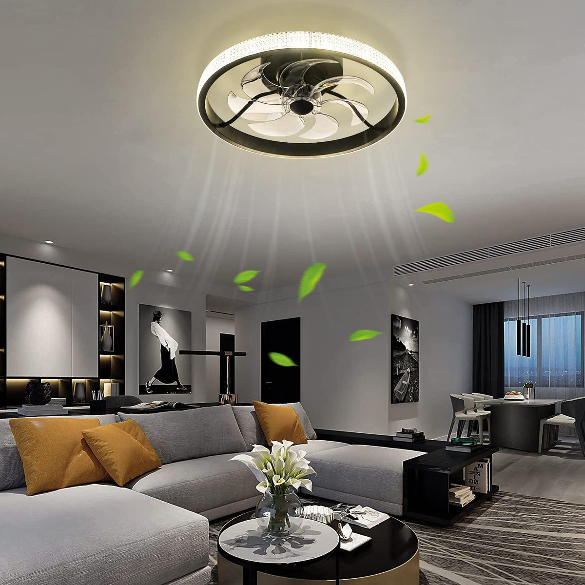 LuxiLamps - LED Ventilator Plafondlamp - Plafondventilator - Zwart - Met Dimmer - 50 cm - 6 Standen Ventilator - Keuken Lamp - Woonkamerlamp - Moderne Lamp