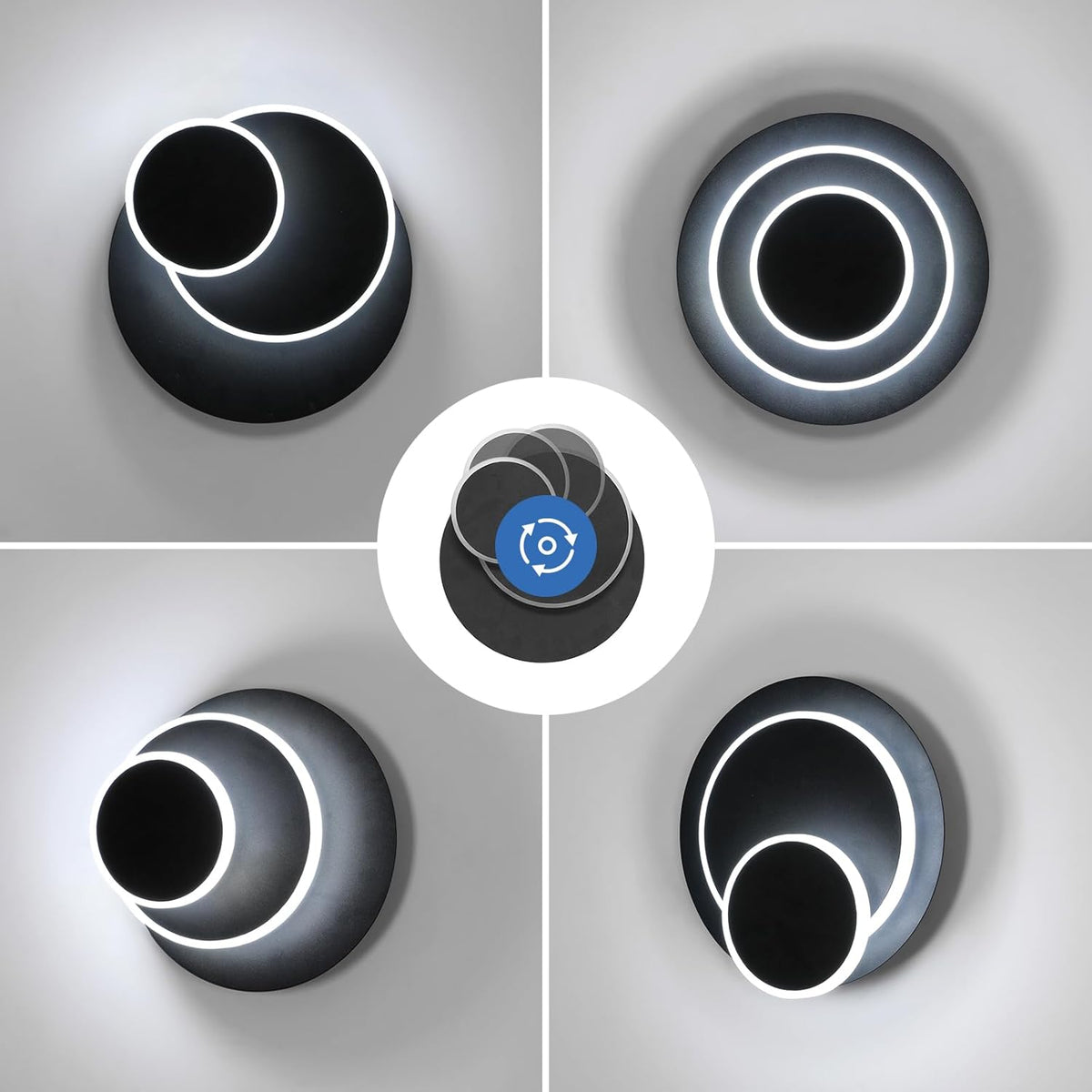 LuxiLamps - Led Wandlamp - 350 ° Draaibaar - Moderne Wandlamp - Zwart - Wall Lamp - LED Muurverlichting