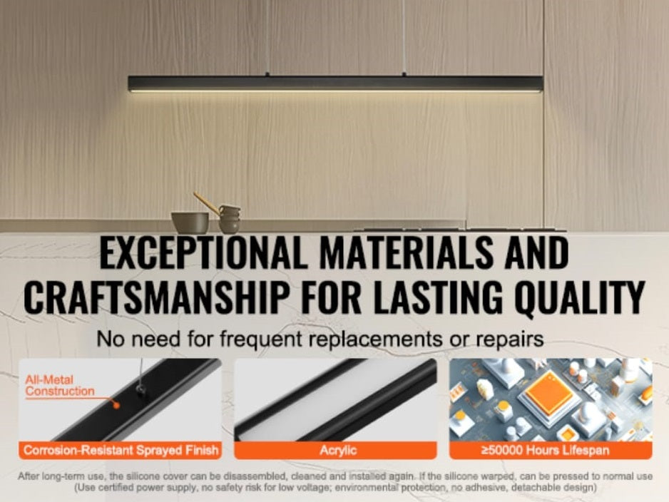LuxiLamps - Linear Pendant Light - 120 cm - Black - Dimmable with Remote Control - Above Dining Table - LED Chandelier - 20W