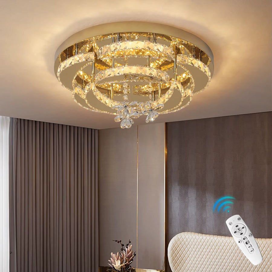 Maan Crystal LED Ceiling Light - Gold - 56 W - With Remote Control - Modern Chandelier For The Living Room