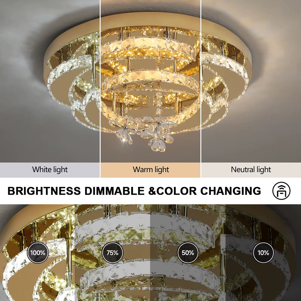 Maan Kristallen LED-Plafondlamp - Goud - 56 W - Met Afstandsbediening - Moderne Kroonluchter Voor De Woonkamer
