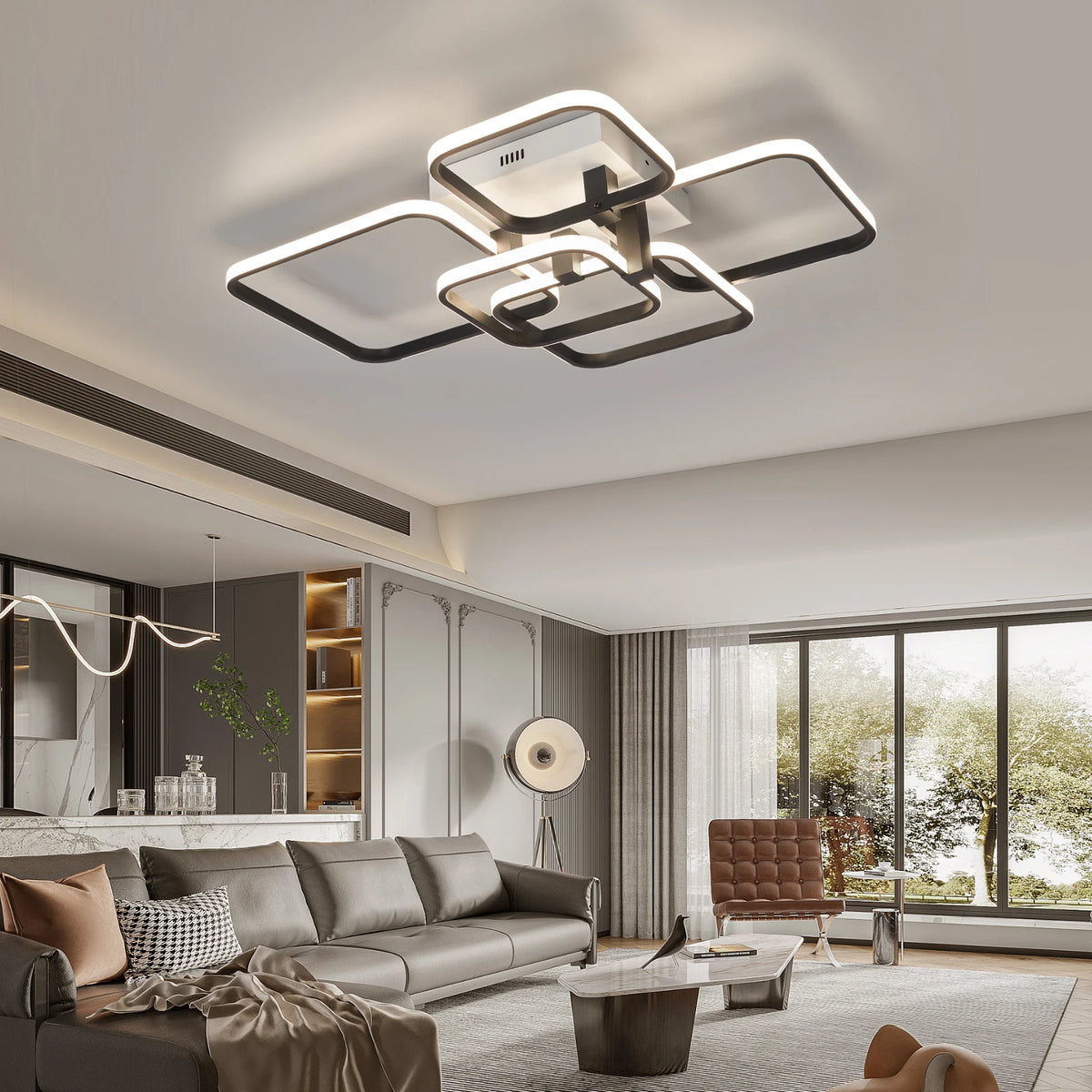 LuxiLamps - Modern 5-Head Ceiling Light - White/Black - 63 cm - Living Room Lamp - Modern LED Lamp - Flush Mount Light