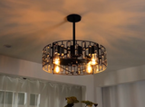 
LuxiLamps - Modern Crystal Cage Fan - Ceiling Fan - 6 Speeds - Black - 50 cm - With Remote Control - Chandelier Fan - Living Room Lamp