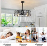 
LuxiLamps - Modern Crystal Cage Fan - Ceiling Fan - 6 Speeds - Black - 50 cm - With Remote Control - Chandelier Fan - Living Room Lamp