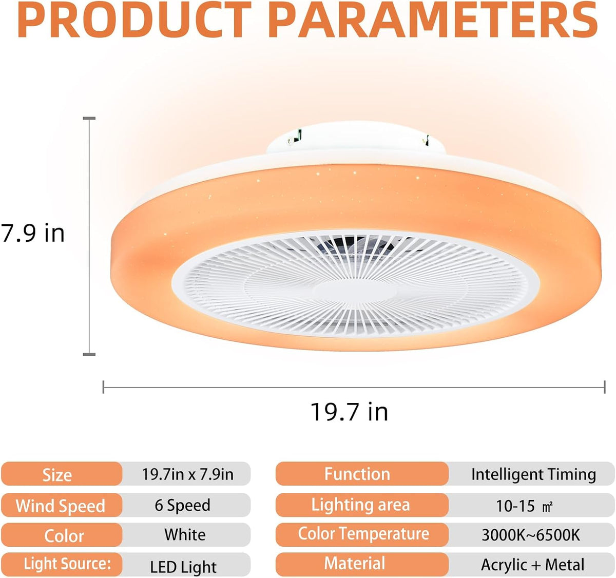 Modern RGB Ceiling Fan - LED Fan Light - 8 Colours - White - Dimmable - 6 Speeds - Remote Control And App - For Living Room
