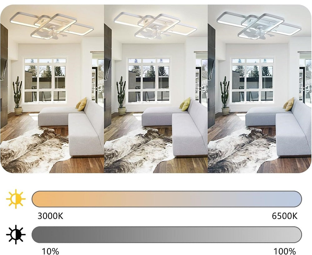 LuxiLamps - Moderne Smart Lamp Ventilator - Dimbaar - LED Plafond Ventilator - Wit - Moderne Kroonluchter Ventilator - 72 cm - Woonkamerlamp