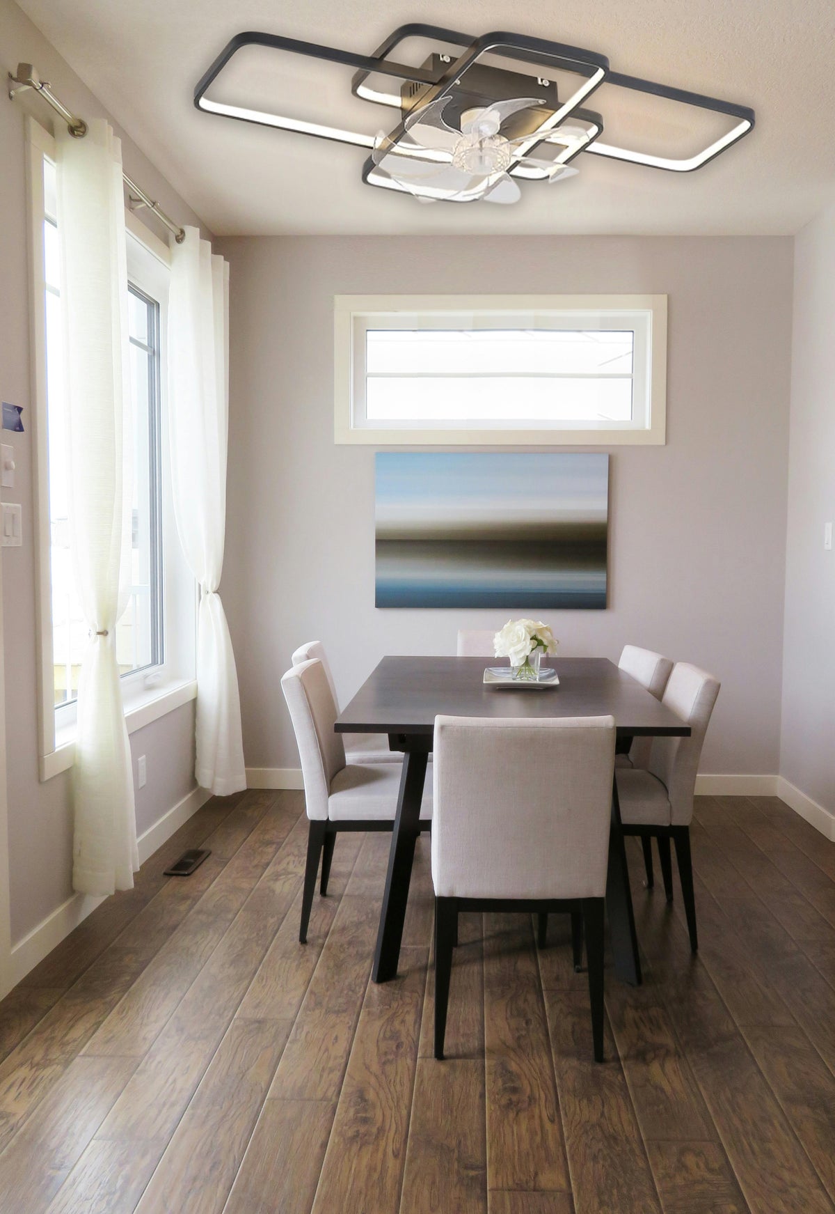 LuxiLamps - Moderne Smart Lamp Ventilator - Dimbaar - LED Plafond Ventilator - Zwart - Moderne Kroonluchter Ventilator - 72 cm - Woonkamerlamp