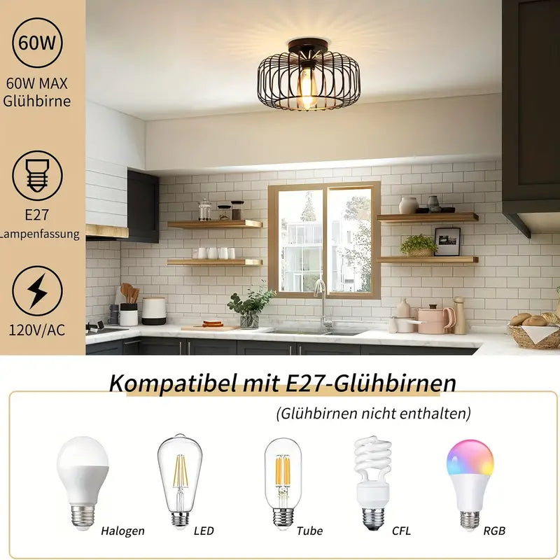 LuxiLamps - Plafondlamp Zwart - Kooi Design - 30 cm - E27 - Kroonluchter - Woonkamer Lamp