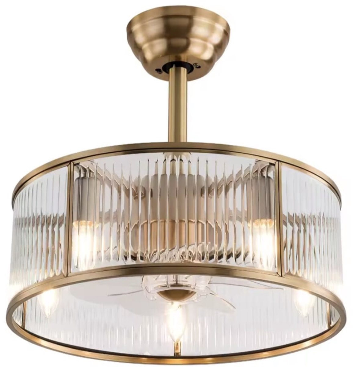 LuxiLamps - Ceiling Fan - Gold - 6 Speeds - 45 cm - Dimmable With Remote Control - Chandelier Fan - Living Room Lamp