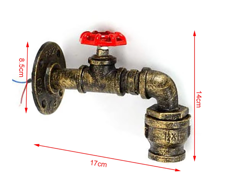 LuxiLamps - Retro Water Pipe Wall Lamp - E27 - Wall Lighting - Vintage Wall Sconce - 60W - Industrial Metal Wall Lamp