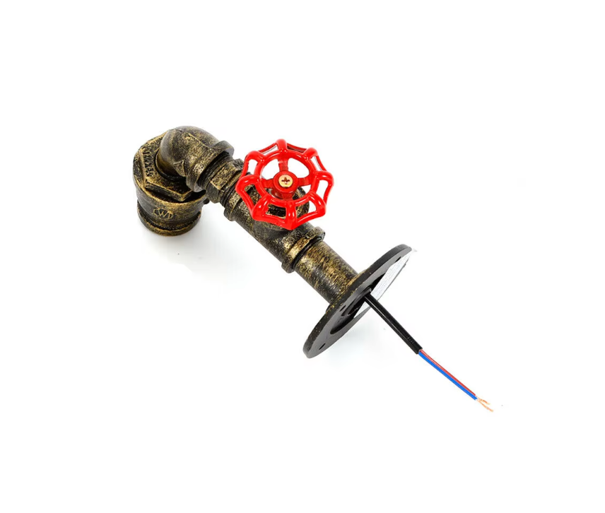 LuxiLamps - Retro Water Pipe Wall Lamp - E27 - Wall Lighting - Vintage Wall Sconce - 60W - Industrial Metal Wall Lamp