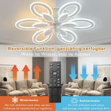 
LuxiLamps - RGB Flower Fan - Dimmable With Remote Control And App - 6 Settings - Ceiling Fan - White - 65 cm - Living Room Lamp - Modern Lamp - 97W