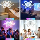 
LuxiLamps - RGB Flower Fan - Dimmable With Remote Control And App - 6 Settings - Ceiling Fan - White - 65 cm - Living Room Lamp - Modern Lamp - 97W