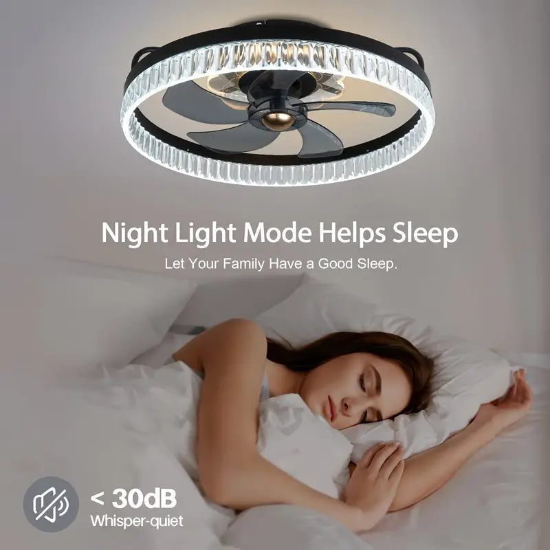 LuxiLamps - RGB Fan Ceiling Lamp - Ceiling Fan - Black - Dimmable - 50 cm - 6 Speed Fan - Kitchen Lamp - Living Room Lamp - Modern Lamp